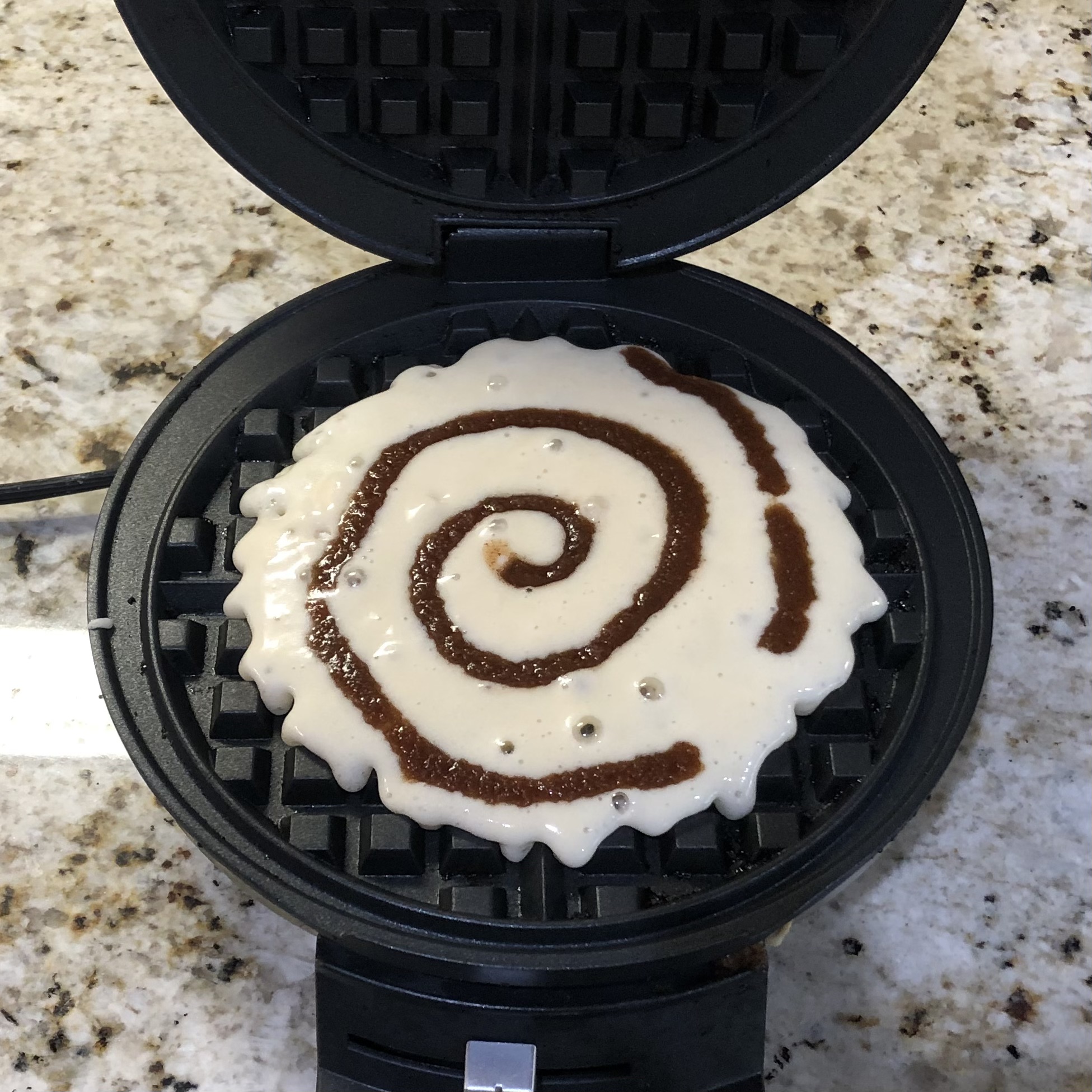 Quick Cinnamon Roll Waffles with Rich Swirl and Frosting